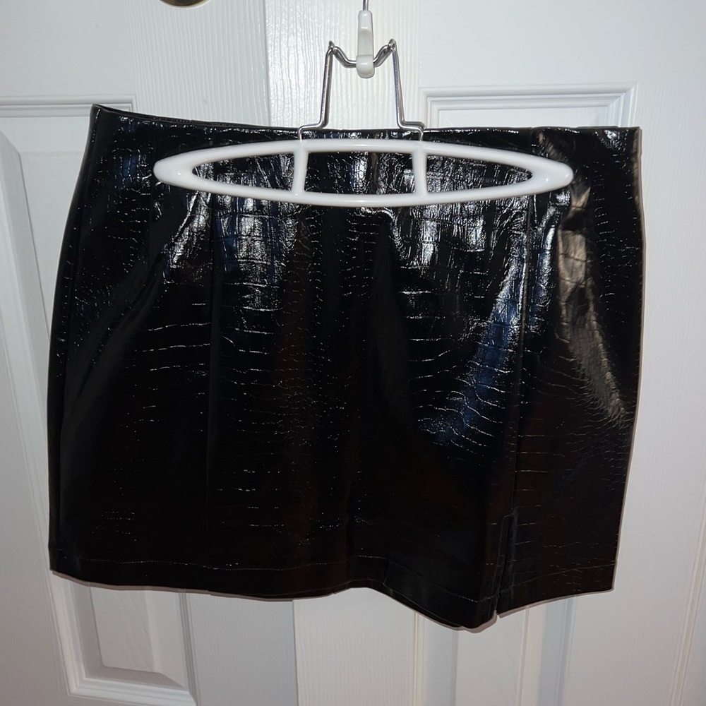 glam Faux Leather Croc Black Mini Skirt